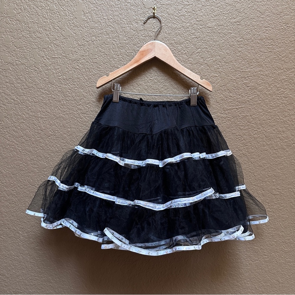 Black Tulle Petticoat Skirt with Sequin Trim - Sparkly Layered Crinoline Medium
